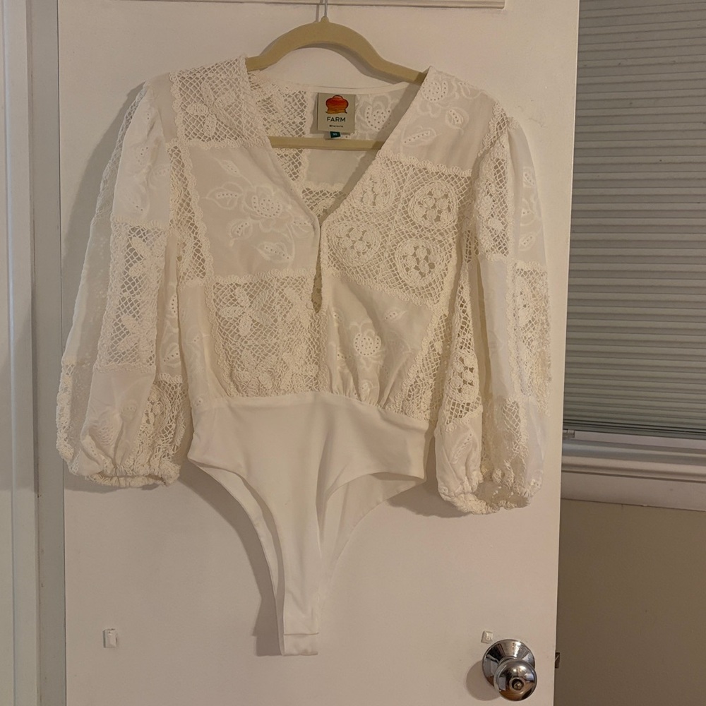 FARM Rio Rosy Eyelet Puffed Sleeves Bodysuit